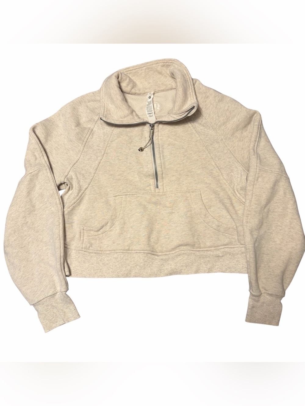 Lululemon Scuba Oversized Funnel-Neck Half Zip in Heathered Bone XS/S, Crop